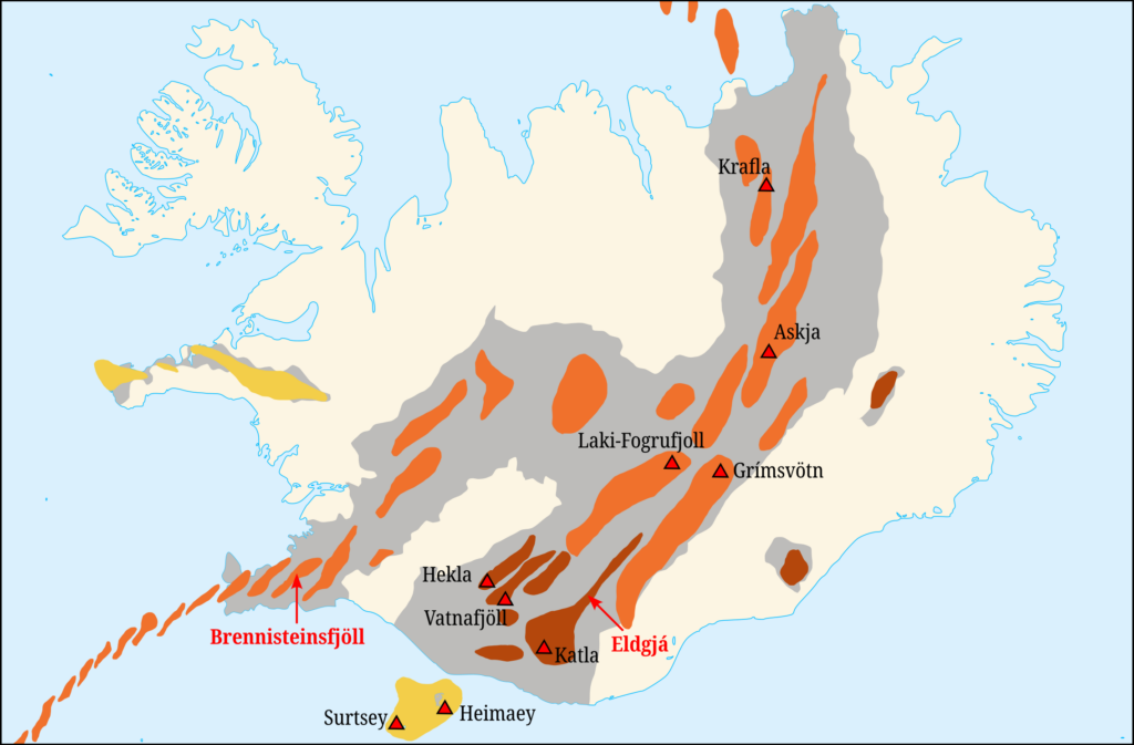 Carte des principaux systèmes volcaniques islandais