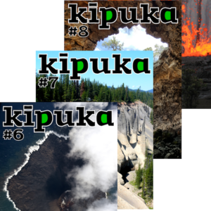 Quatre couvertures de kīpuka, revue de vulgarisation scientifique consacrée aux volcans.